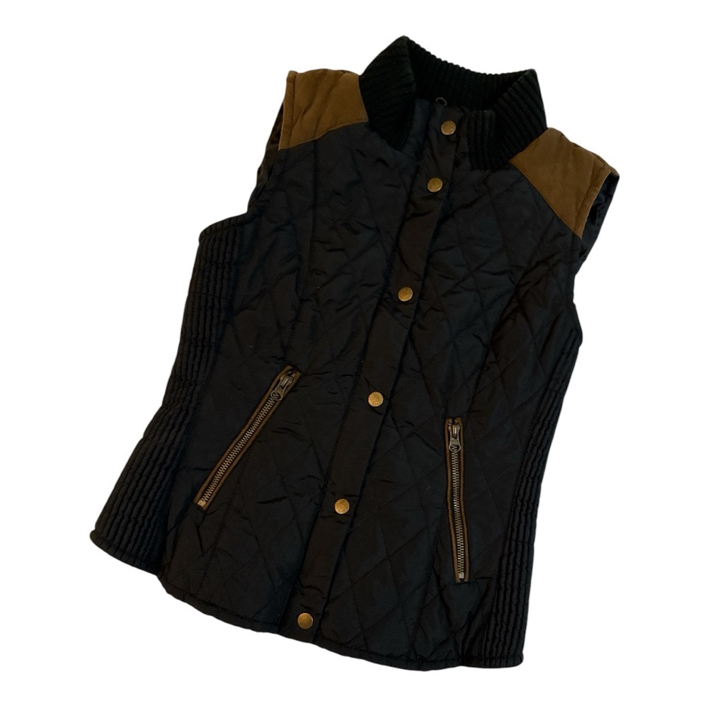 Vera Moda Black with Brown Suede Vest Jacket - Small